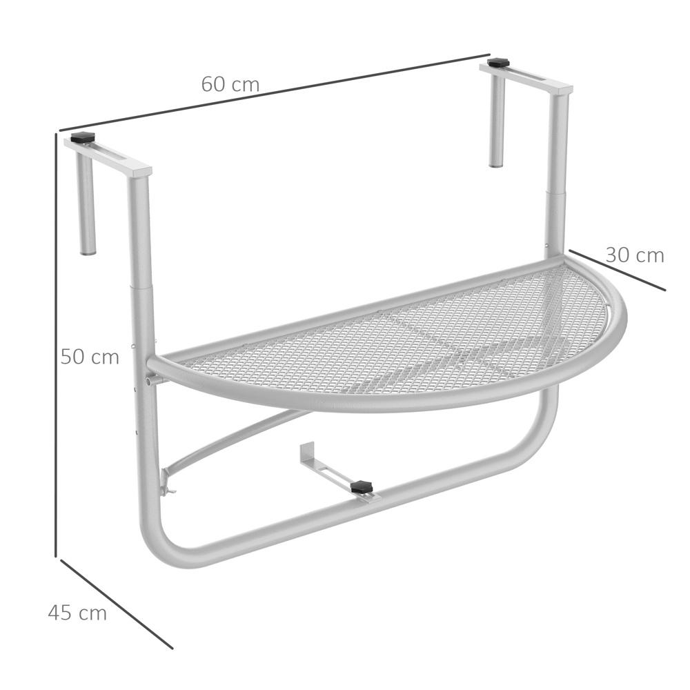 Justerbar Höjd Balkong Hängbord – Vit Metall – 30cm Ø