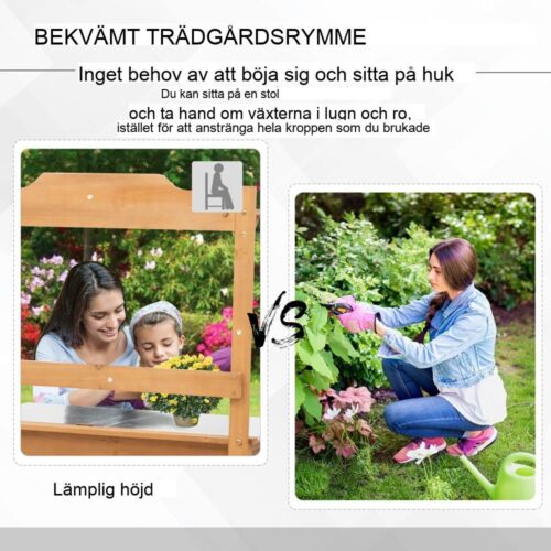 Galvaniserat växtbord med förvaring, arbetsbänk och blomsterhylla för trädgårdsskötsel utomhus