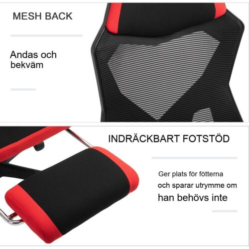 Ergonomisk spelstol med fotstöd, justerbar höjd för kontor och hem