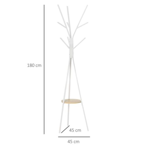Snygg klädhängare i vit metall med hylla, 8 krokar, 45x45x180cm