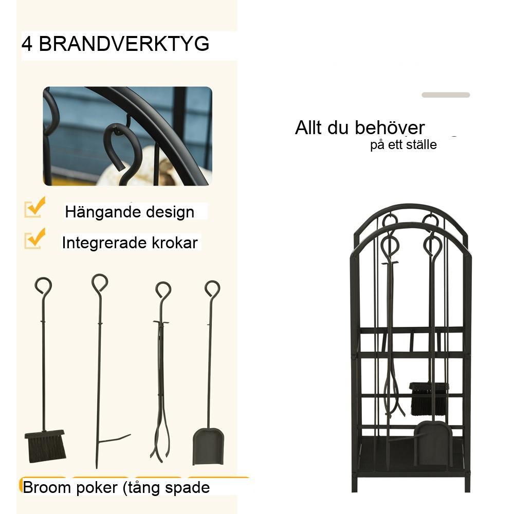 Vedställ med verktyg, 2-våningsdesign för uteplats, eldstad eller inomhusbruk