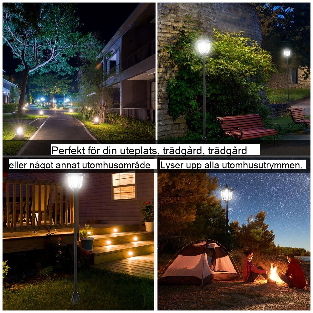 Solar Garden Lantern, LED Path Light, Svart, IP44 Vattentät, 30 Lumen