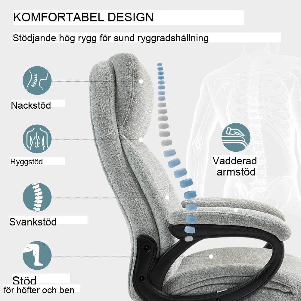 Ergonomisk gungkontorsstol, höjdjusterbar snurrstol med vadderad sits, ljusgrå