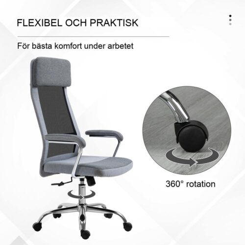 Ergonomisk kontorsstol i mesh, höjdjusterbar, nackstöd, Nordic Style Ljusgrå Svart