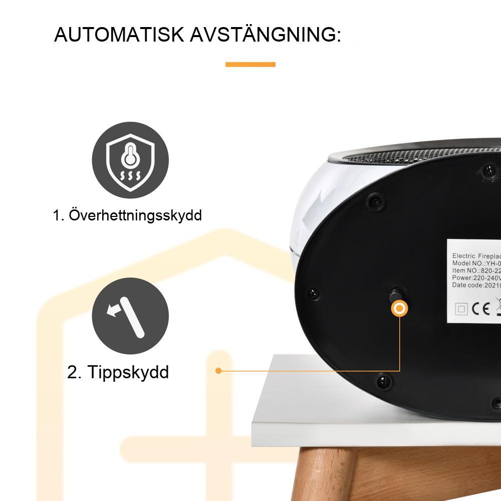 Elektrisk eldstadsvärmare, 1500W minibordskamin med realistisk flameffekt och överhettningsskydd