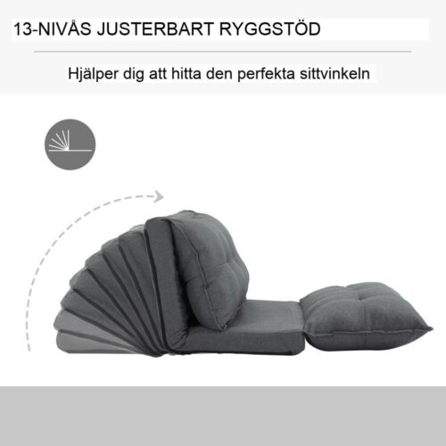 Justerbar Golvstol Bäddsoffa med 13 positioner, grått linnetyg