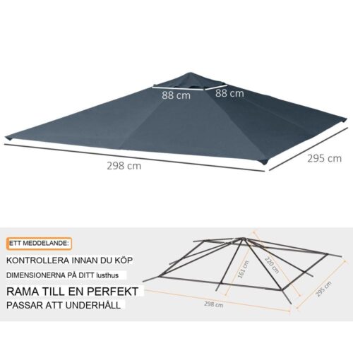 Mörkgrå Gazebo Takbyte, UV-skydd, Vattentät Polyester 3x3m