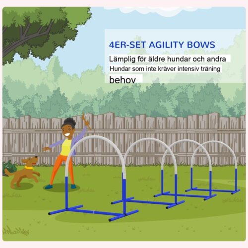 Bärbart 4-bågs Agility-set för hundar, blått och vitt, 88x64x95cm