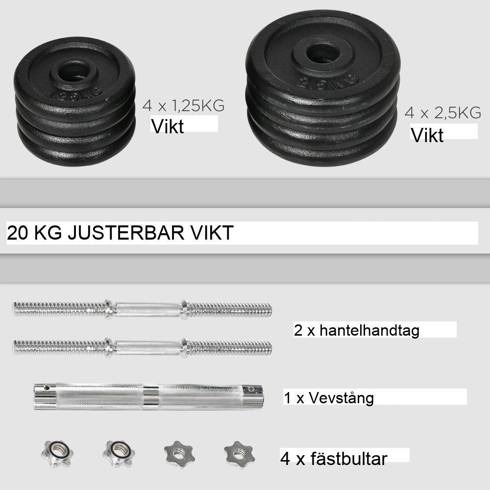 20 kg justerbar hantel- och skivstångssats – rostsäker, halkfri för hemmaträning