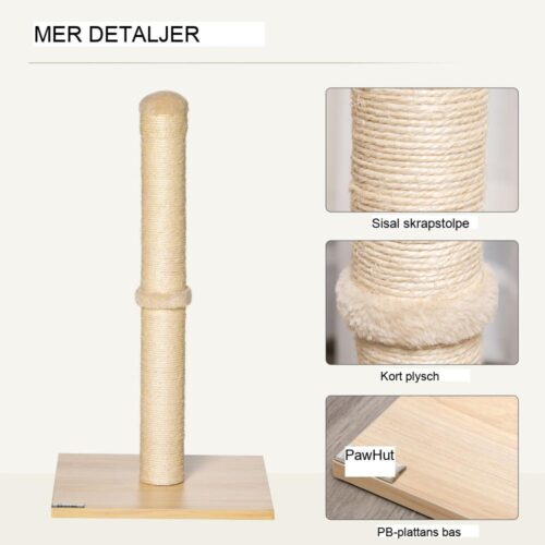 Sisal Cat Skrapstolpe Beige Ek 60cm Stall med Spånskiva Kula