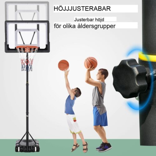 Höjdjusterbart basketställ för barn med hjul, svart