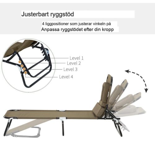 Oxford tyg solstol med läsfönster och kuddar – brun