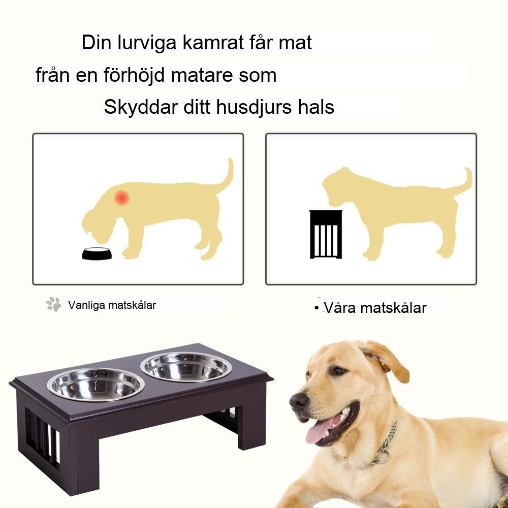 Hundskålsset i rostfritt stål, upphöjd kattmatare med MDF-stativ