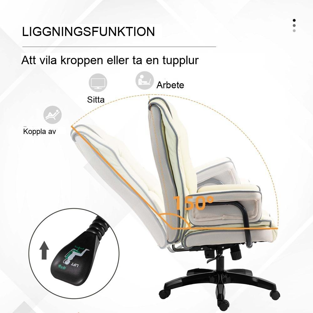 Ergonomisk kontorsstol med justerbart ryggstöd och liggfunktion – Cream