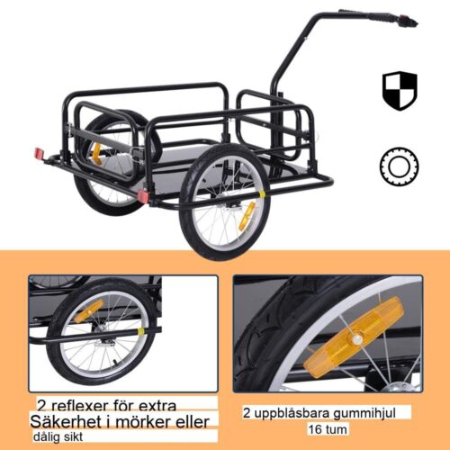 Heavy Duty hopfällbar cykel lastvagn 40 kg Kapacitet 16 tums däck svart