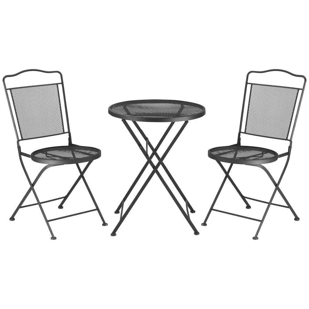 Black Metal Garden Bistro Set för 2 – Fällbart uteplatsbord och stolar