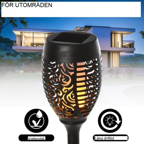 Solar Garden Lights Set med 4 – Varmvitt flimrande LED utomhusdekor IP44 Vattentät 6-8 timmar långvarig svart