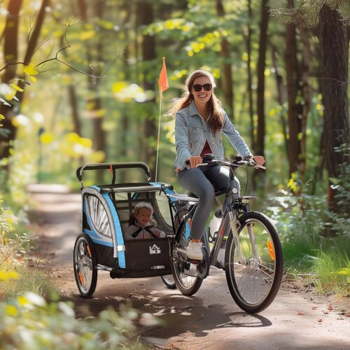 2-i-1 cykelvagn och barnvagn, stålram, luftdäck, blå/svart