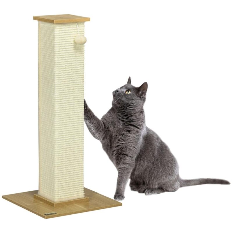 Utrymmesbesparande Sisal Cat Scratching Post med lekboll och stor lounge