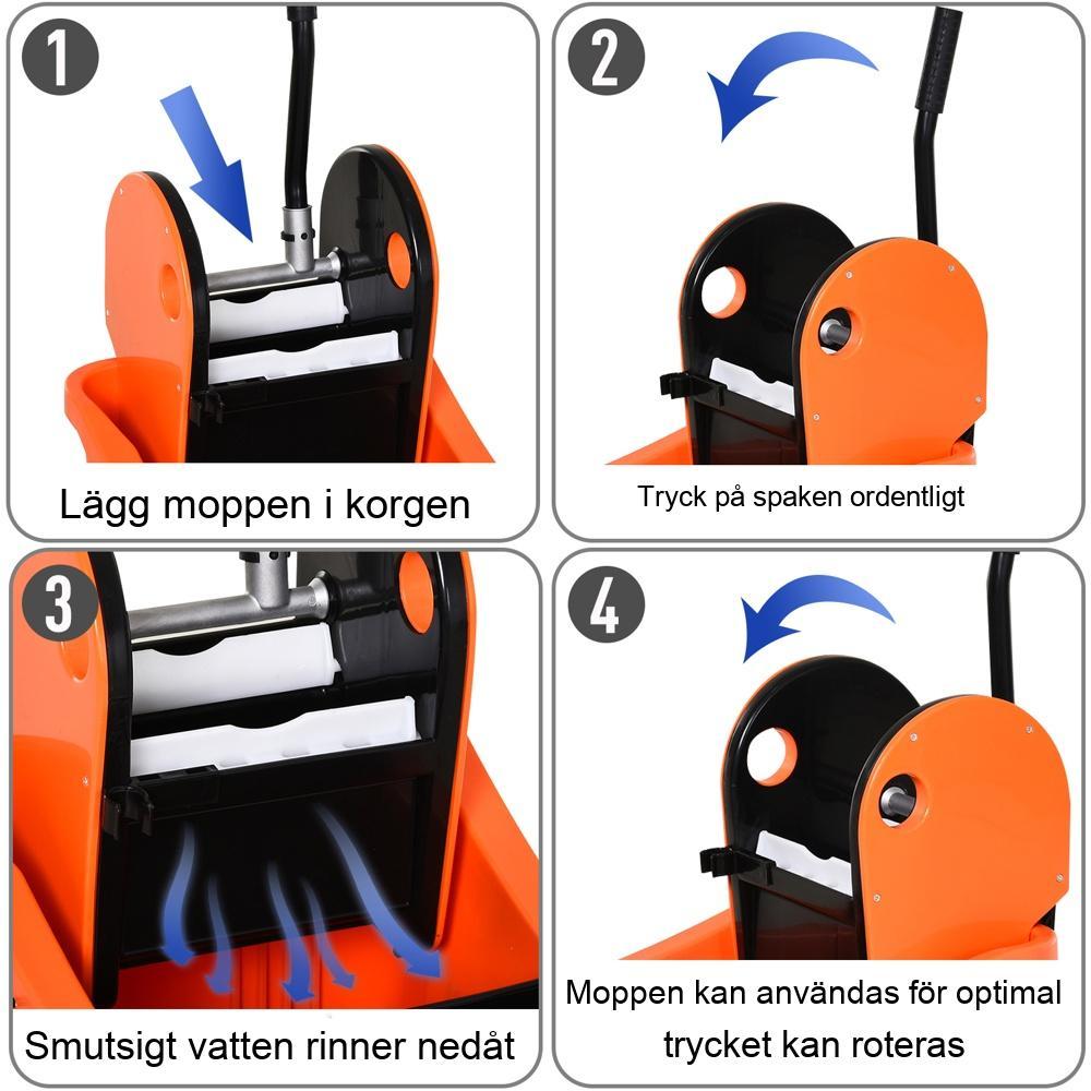 36L Rengöringsvagn med Wringer och vattenseparering – Svart/Orange