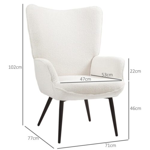 Krämvit Modern Wing Chair – Klädd vilstol med armstöd och metallben