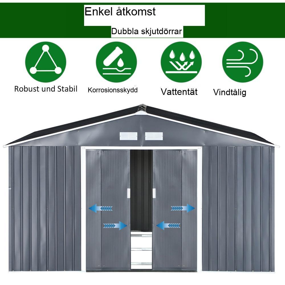 Stort metall kolgrå redskapsbod – Trädgårdsförvaring med fönster