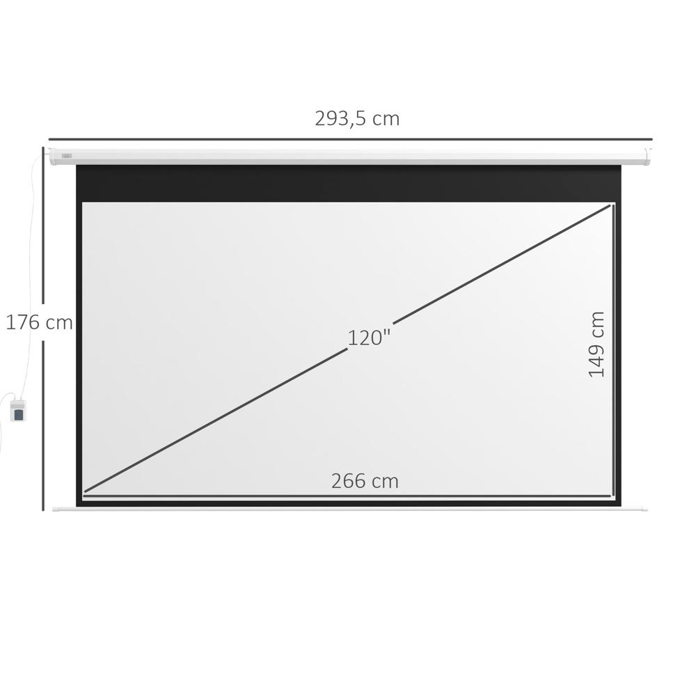 Motoriserad 120″ projektorduk, 16:9, vit, fjärrkontroll för hemmabio och presentationer