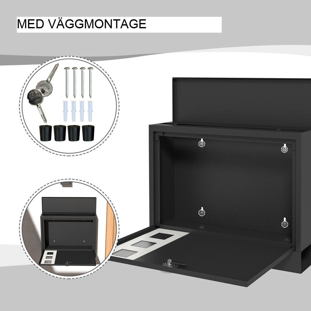Metallväggmonterad brevlåda med visningsfönster, lås och nyckel