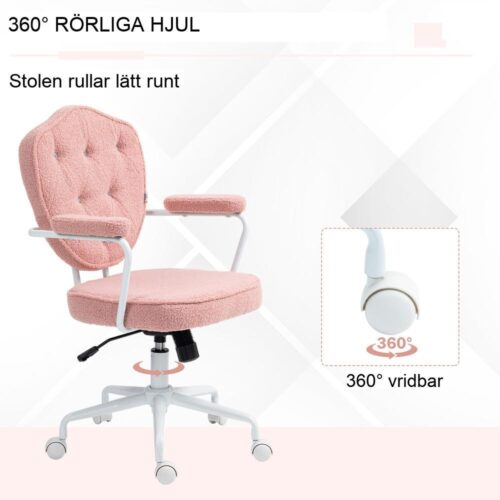 Ergonomisk rosa gungkontorsstol med teddyfleeceöverdrag och justerbar höjd