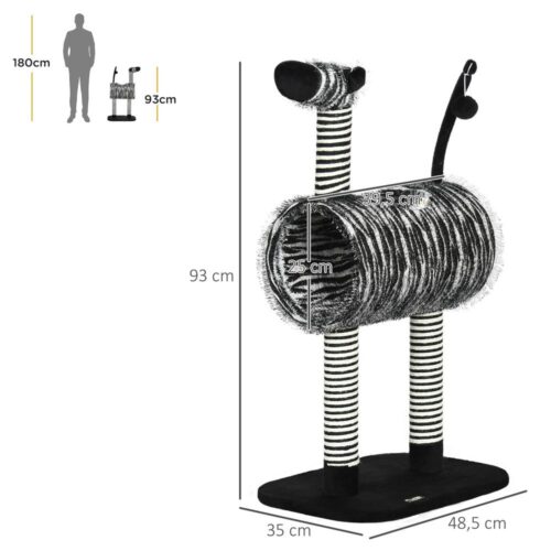 Zebra Design Cat Tree med skrapstolpar och tunnel, 93 cm hög