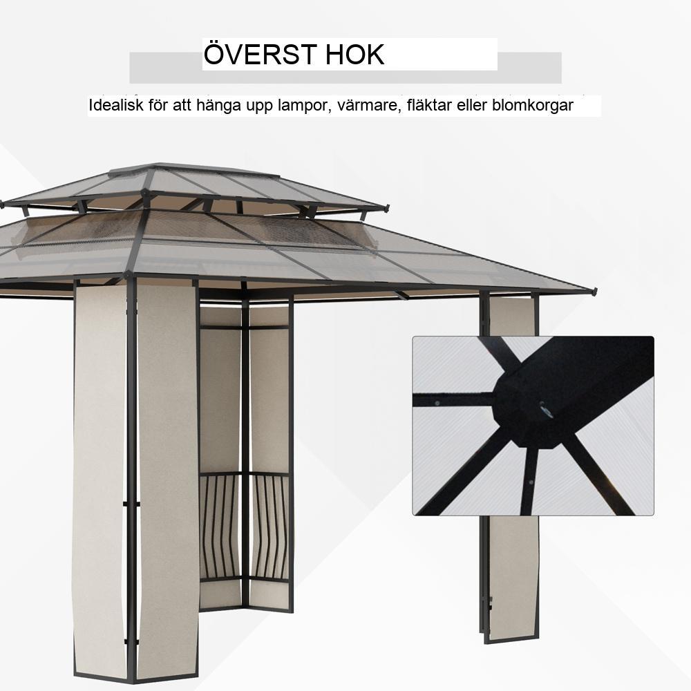 Slitstarkt lusthus med taklucka, UV-skydd och vattenavvisande, brun/ljusgrå 3,65x3m