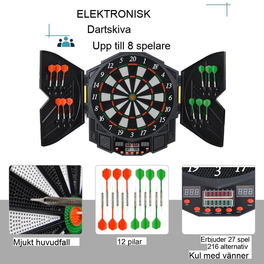 Elektronisk darttavla – 27 spel, röstutgång, LED-resultatskärm, upp till 8 spelare