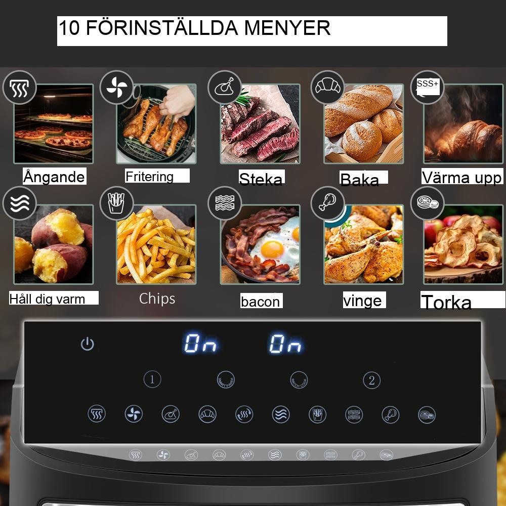 8L dubbelkammarluftfritös med 10 program och pekskärm