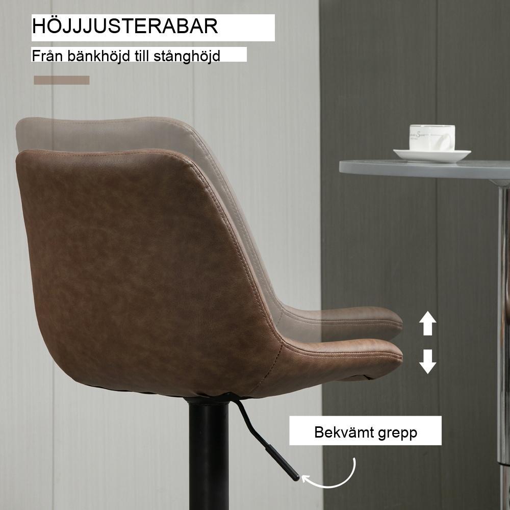 Justerbar höjd Retro barstolar Set med 2, brunt konstläder