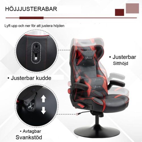 Ergonomisk spelstol med högtalare, gungfunktion och justerbar höjd