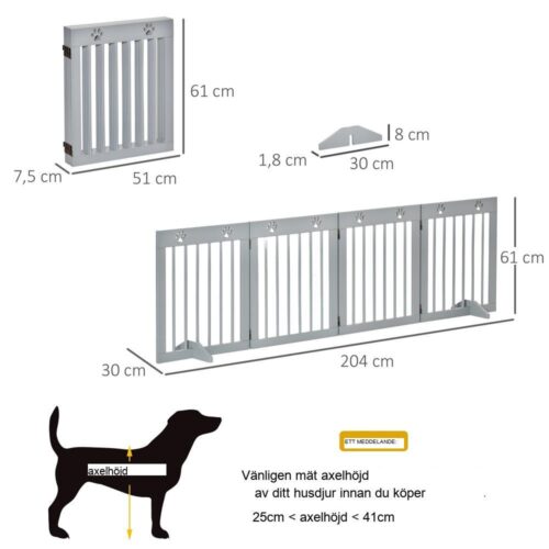 Hopfällbar hundspärrport i trä – Säkerhet i korridor och trappa, ljusgrå