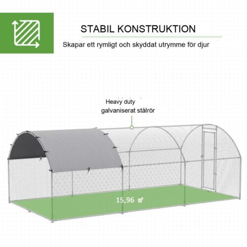 XXL utomhus hönshus med skärmtak, lås och stålkonstruktion av zink (12-18 kycklingar)