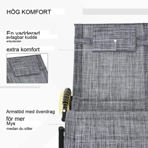 Grå gungstol i textilen med kudde, uteplatsgunga