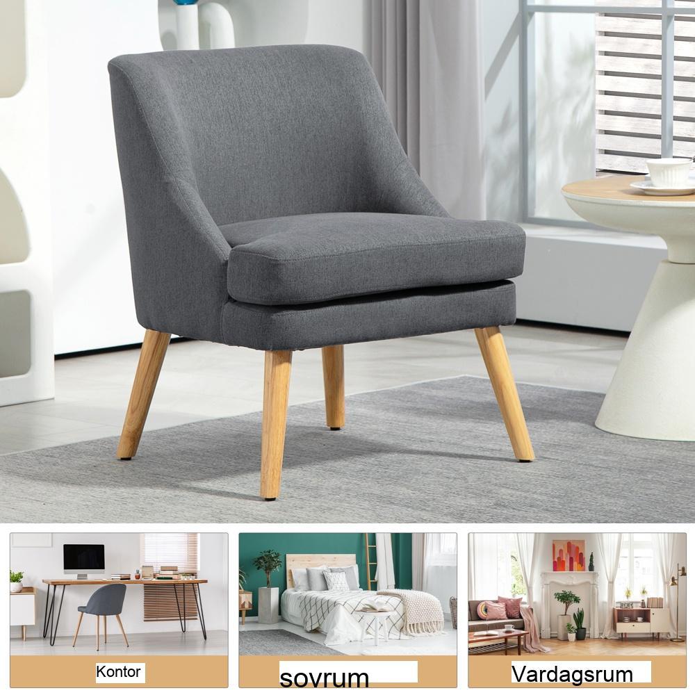 Scandinavian Linen Look Lounge Chair – Mörkgrå med armstöd