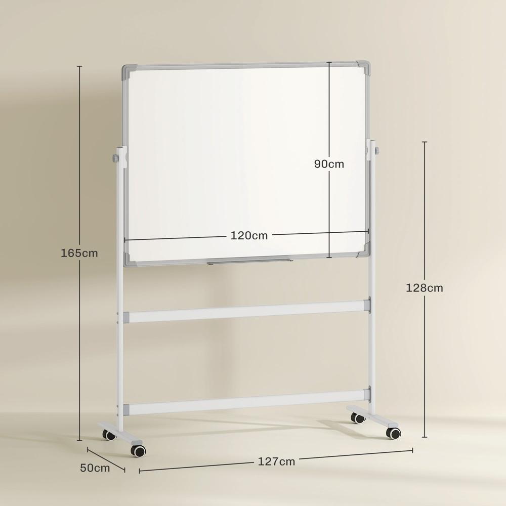 Dubbelsidig magnetisk whiteboardtavla med stativ, hjul och markörer, 120x90cm