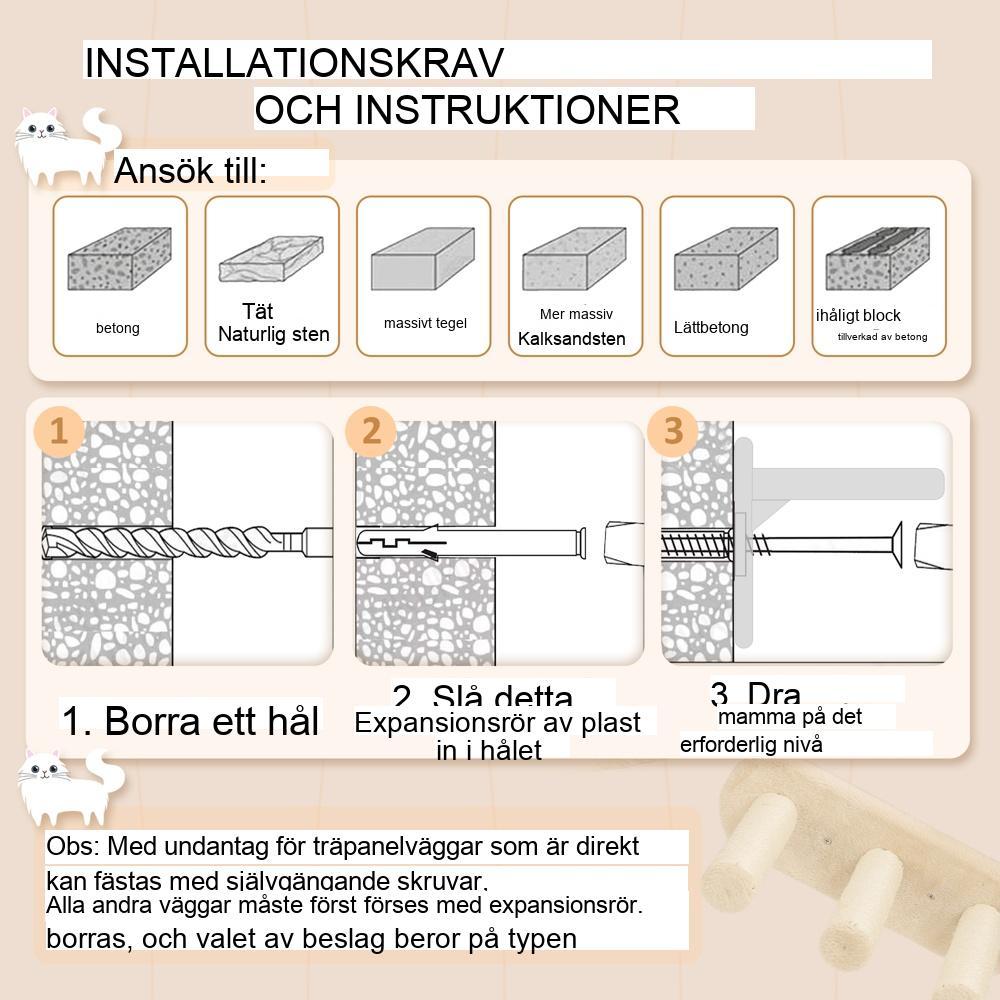 Utrymmesbesparande kattklätterväggsset, 3-delad Sisal-skrapmöbel