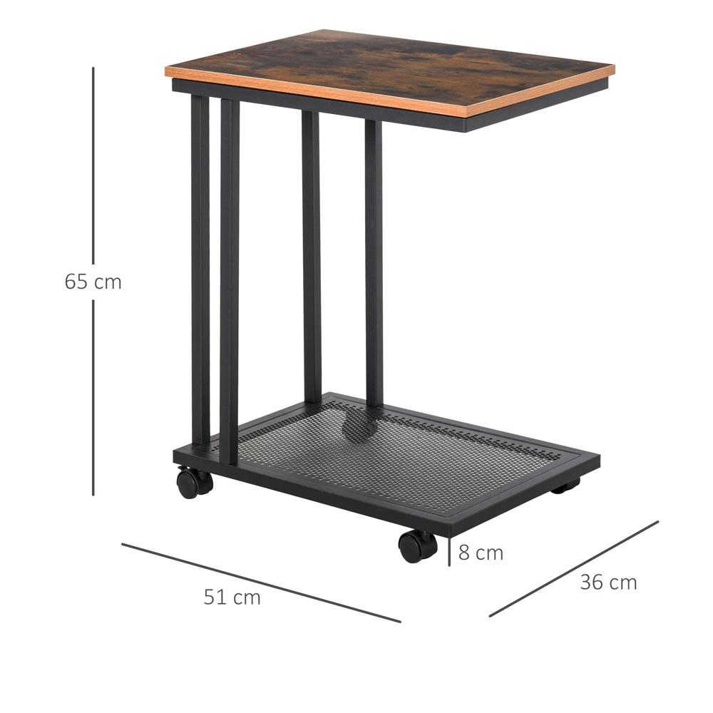 C-Shape Rollable Servering Trolley Sidobord – Trä och metall Svart valnöt