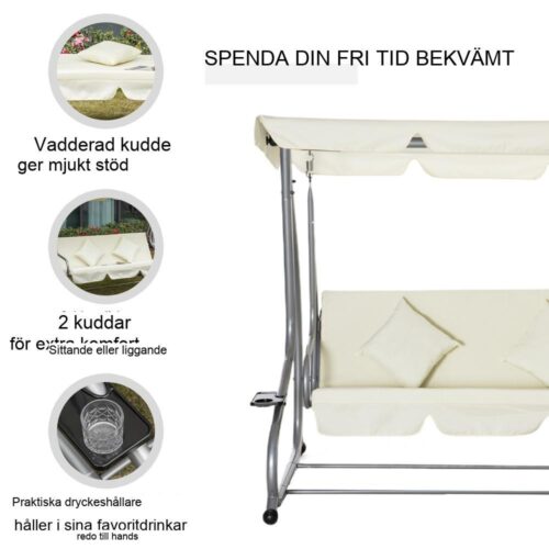 Beige 3-sits gungstol med justerbar himmel och fällbar säng