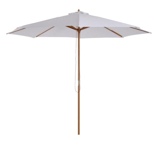 Stort 300 cm Bamboo Cream Wood Garden Parasoll med lutning och repdrag