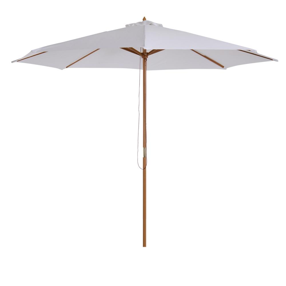 Stort 300 cm Bamboo Cream Wood Garden Parasoll med lutning och repdrag