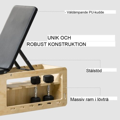 Viktbänk i massivt trä med förvaring, motståndsband, justerbar för hemmagym