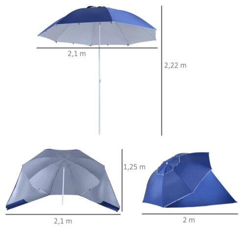 Blått 2-i-1 strandparaply och skydd, vindtätt, UV-skydd, 210 cm diameter