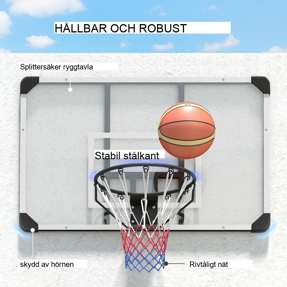 Justerbar höjd Väggmonterad basketbåge – Stålram, inomhus/utomhusbruk