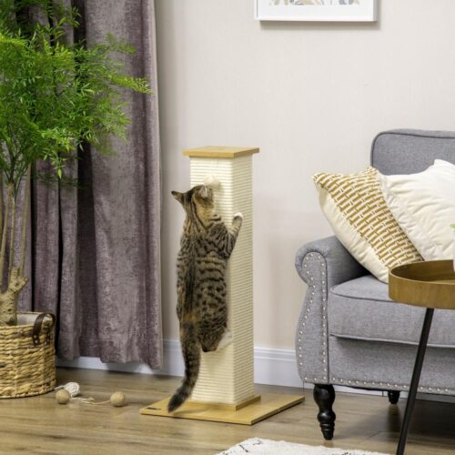 Utrymmesbesparande Sisal Cat Scratching Post med lekboll och stor lounge