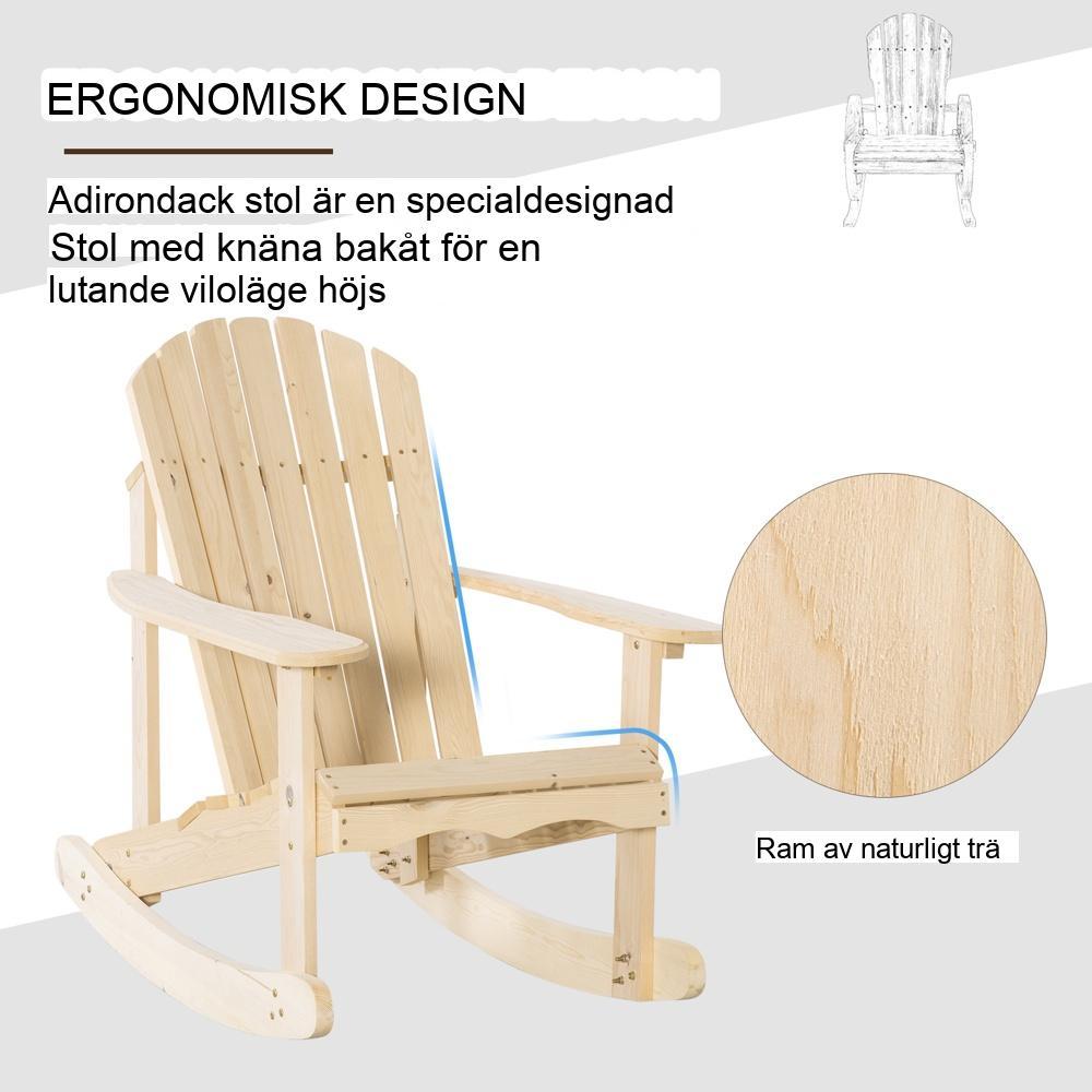 Natural Pinewood Adirondack gungstol för trädgårdsveranda uteplats